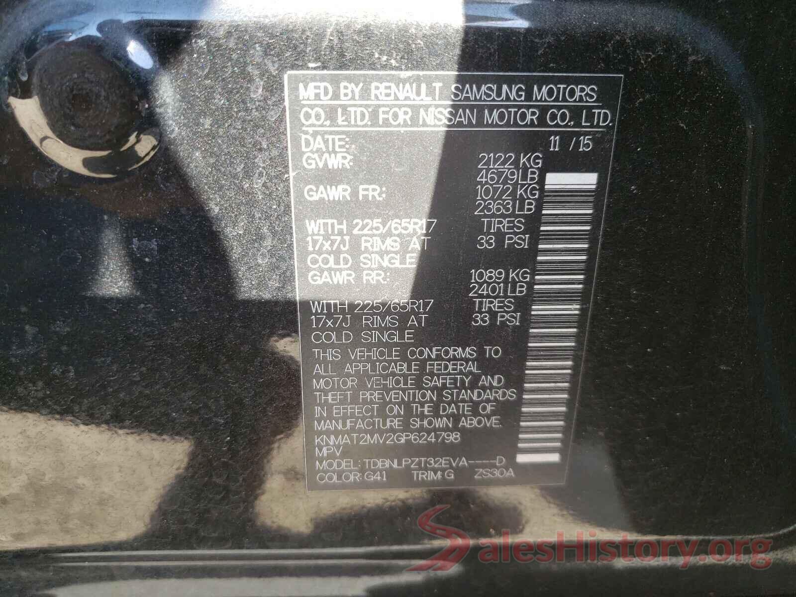 KNMAT2MV2GP624798 2016 NISSAN ROGUE