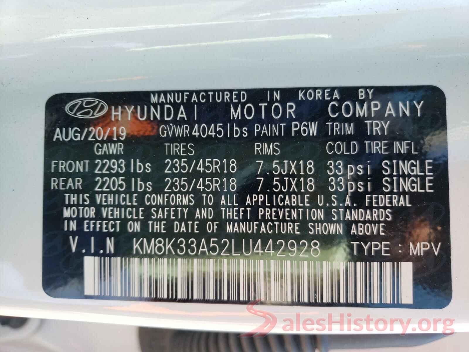 KM8K33A52LU442928 2020 HYUNDAI KONA