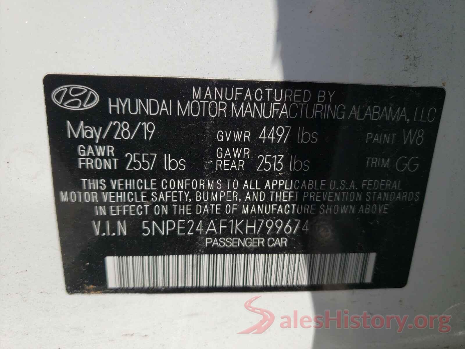 5NPE24AF1KH799674 2019 HYUNDAI SONATA