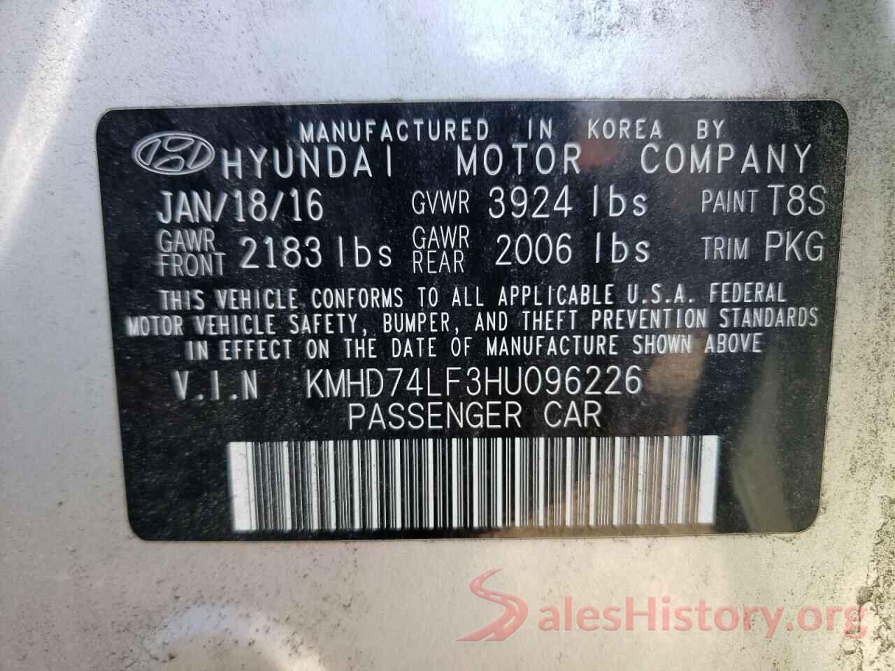 KMHD74LF3HU096226 2017 HYUNDAI ELANTRA