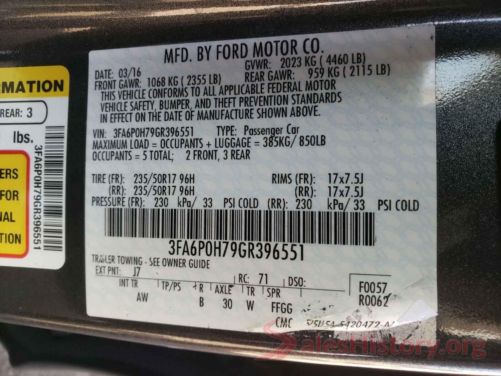 3FA6P0H79GR396551 2016 FORD FUSION