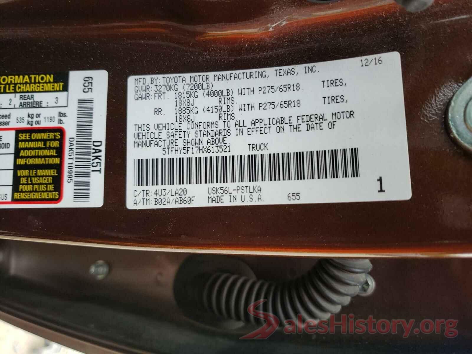 5TFHY5F17HX613521 2017 TOYOTA TUNDRA