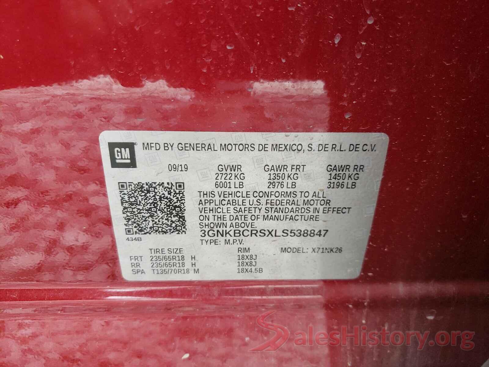 3GNKBCRSXLS538847 2020 CHEVROLET BLAZER