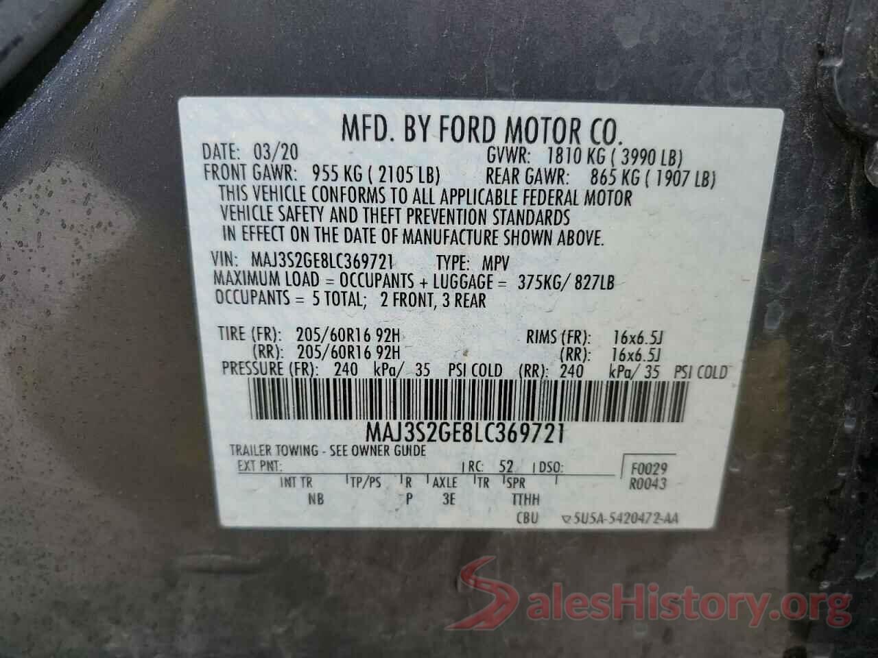 MAJ3S2GE8LC369721 2020 FORD ECOSPORT