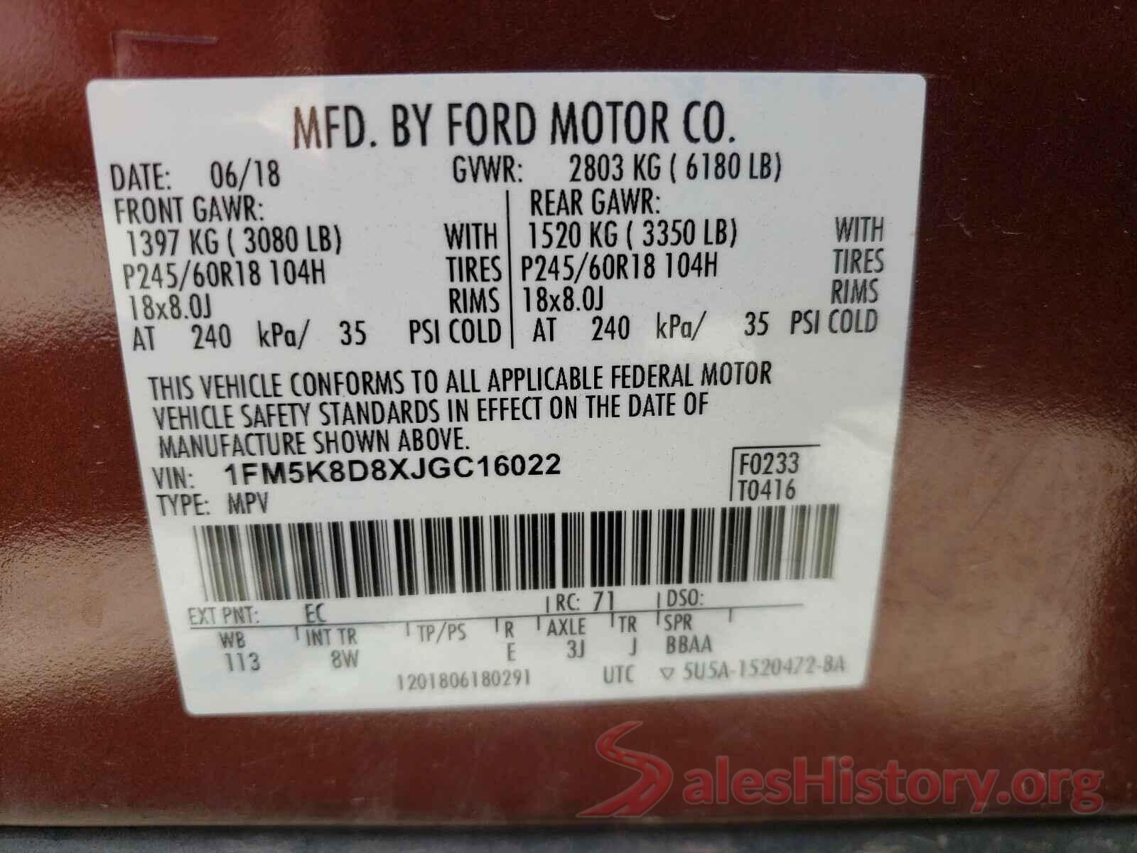 1FM5K8D8XJGC16022 2018 FORD EXPLORER