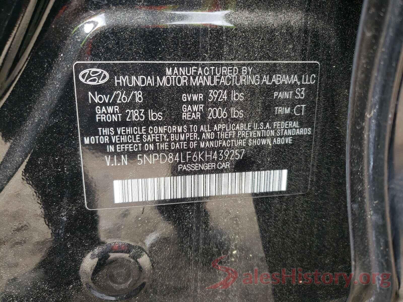 5NPD84LF6KH439257 2019 HYUNDAI ELANTRA