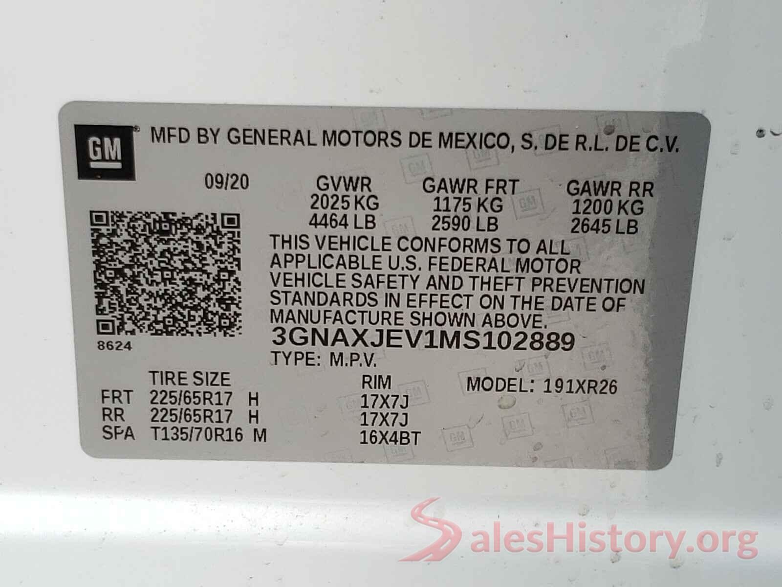 3GNAXJEV1MS102889 2021 CHEVROLET EQUINOX