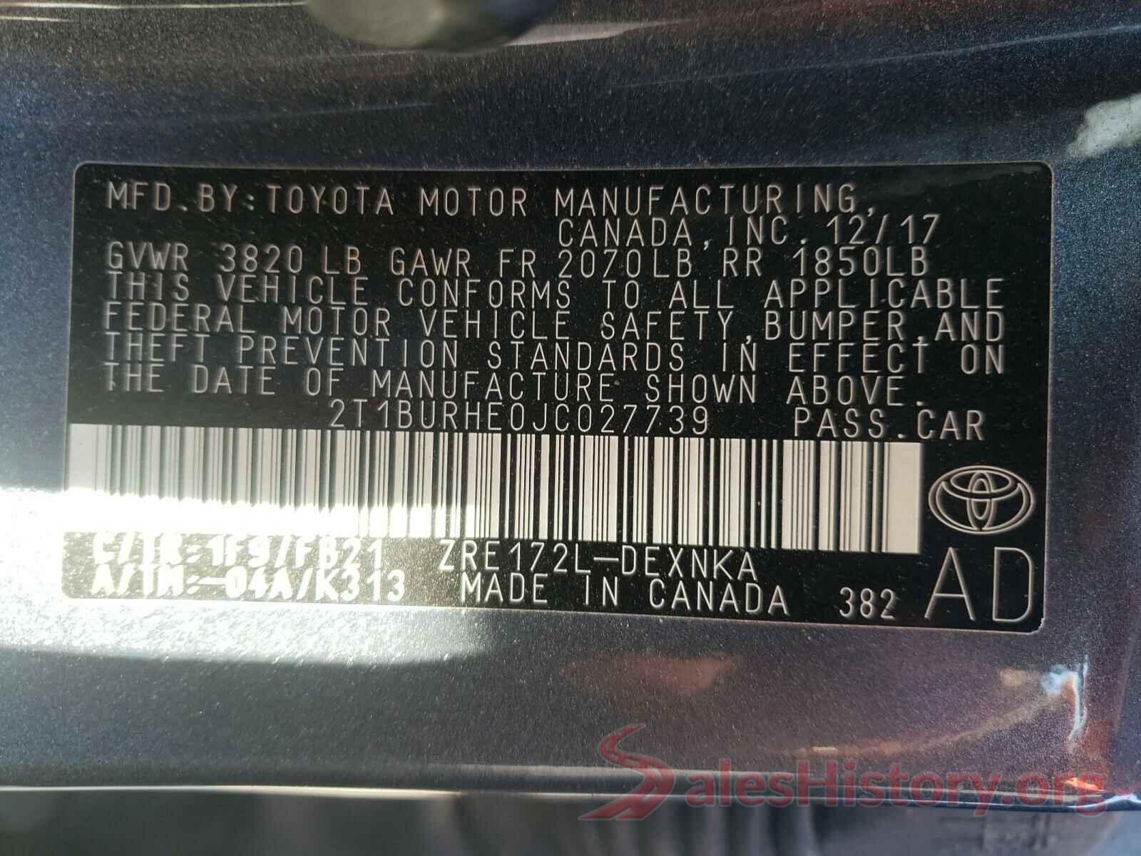 2T1BURHE0JC027739 2018 TOYOTA COROLLA