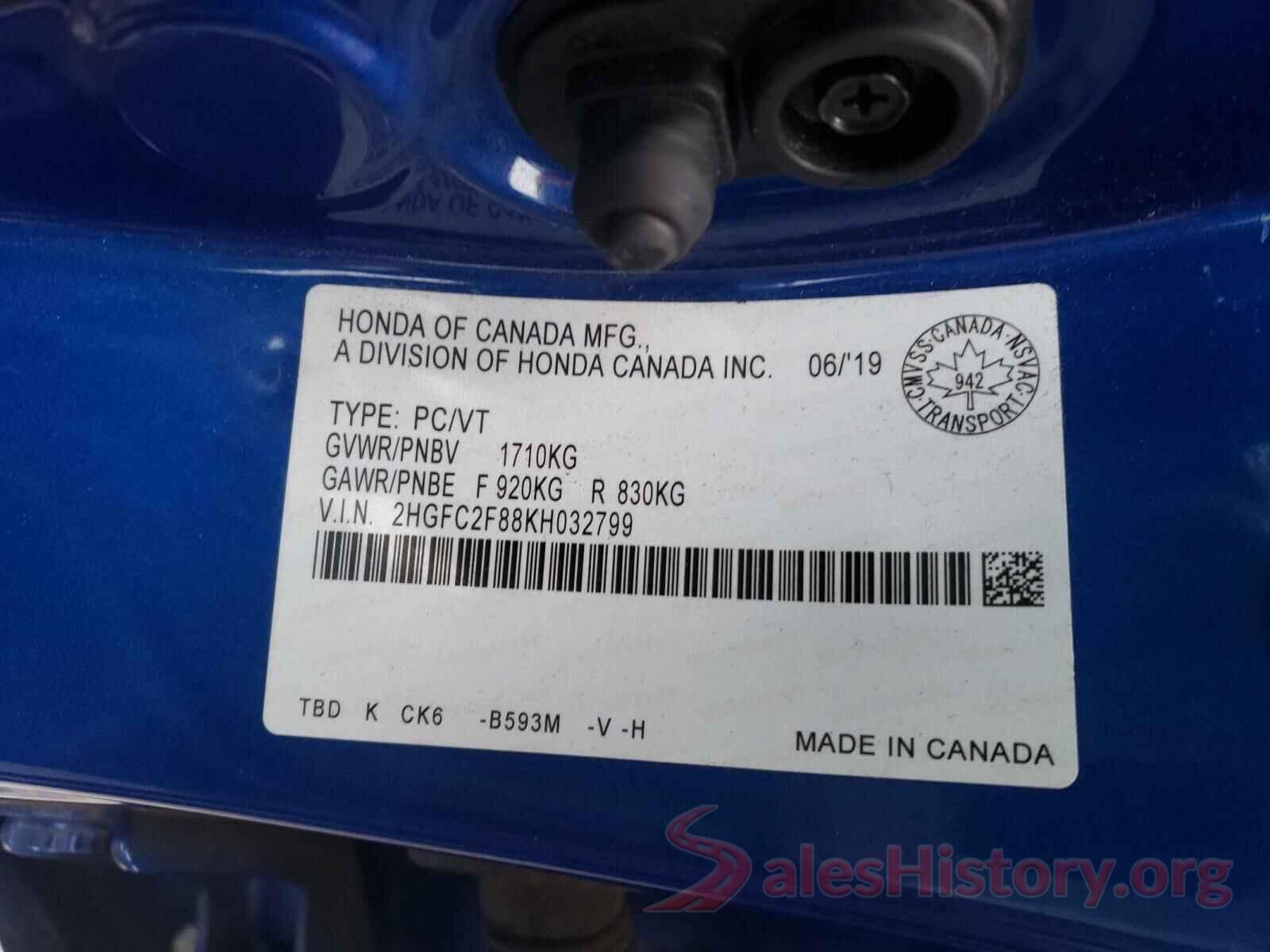 2HGFC2F88KH032799 2019 HONDA CIVIC