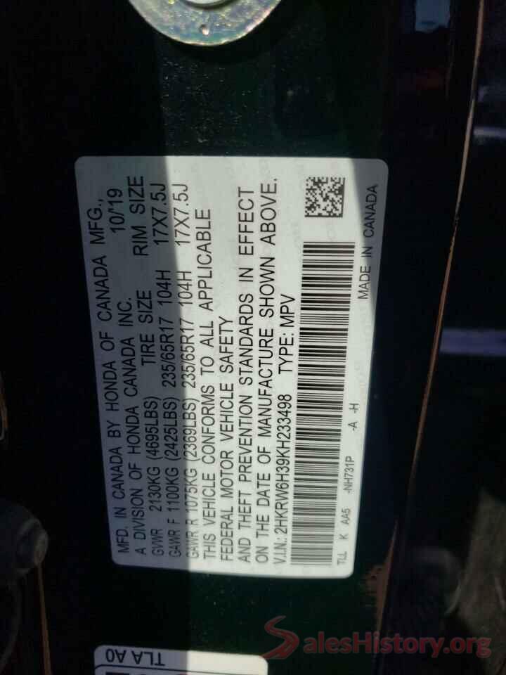 2HKRW6H39KH233498 2019 HONDA CRV