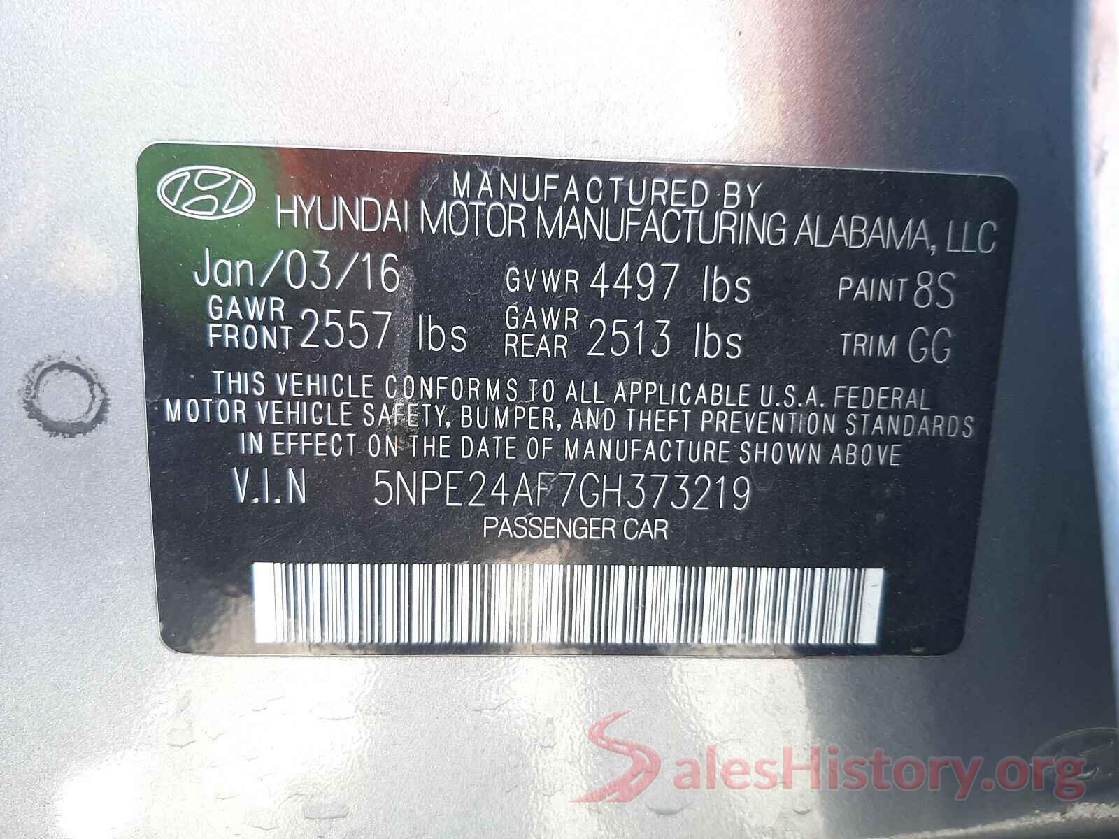 5NPE24AF7GH373219 2016 HYUNDAI SONATA