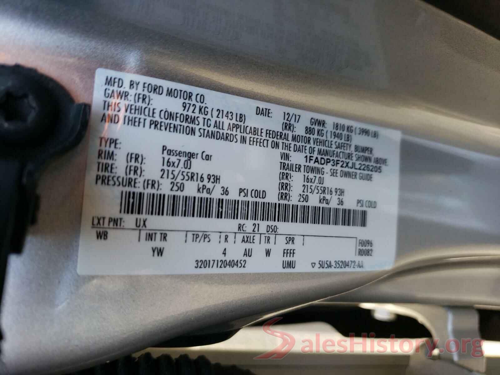 1FADP3F2XJL226205 2018 FORD FOCUS