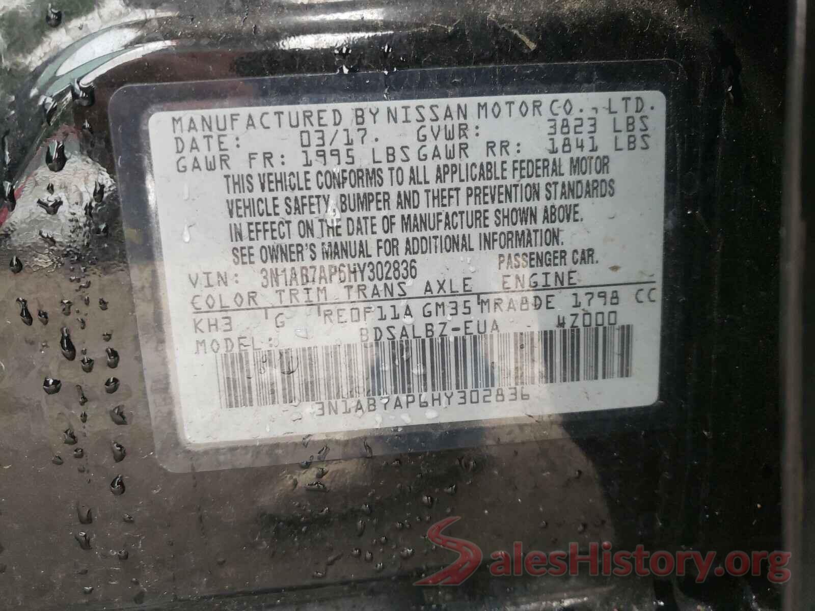 3N1AB7AP6HY302836 2017 NISSAN SENTRA