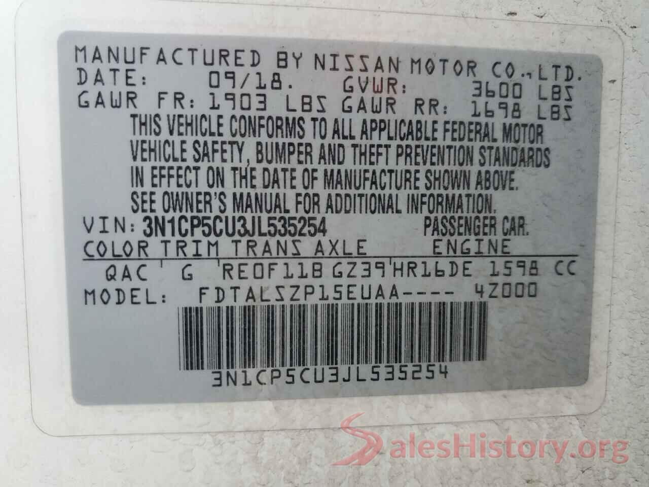 3N1CP5CU3JL535254 2018 NISSAN KICKS