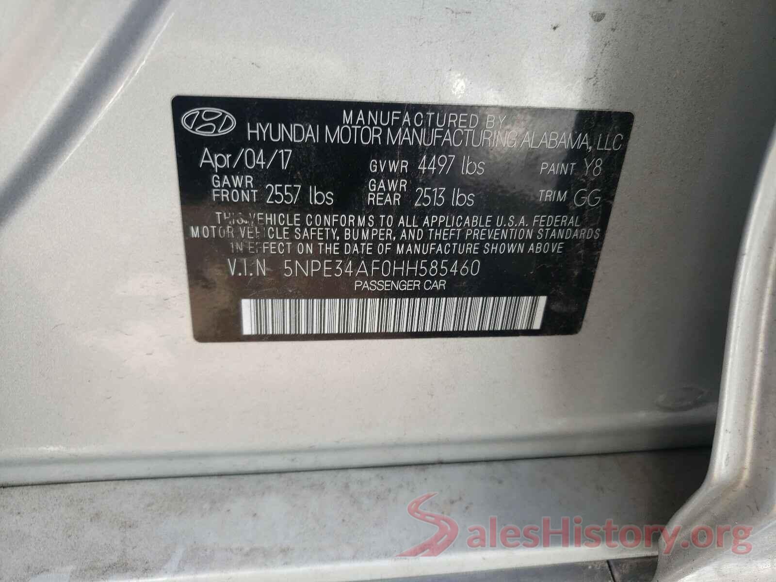 5NPE34AF0HH585460 2017 HYUNDAI SONATA