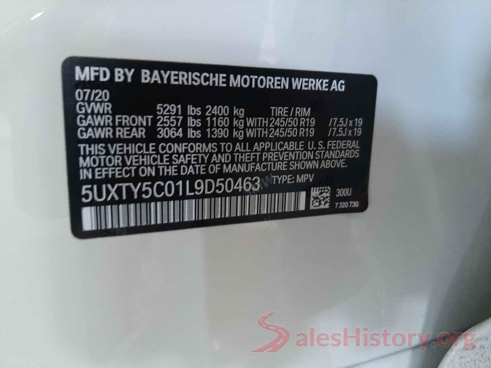 5UXTY5C01L9D50463 2020 BMW X3