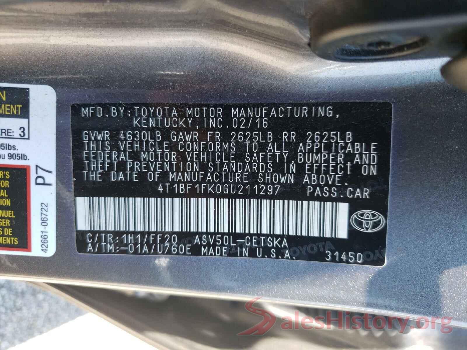 4T1BF1FK0GU211297 2016 TOYOTA CAMRY