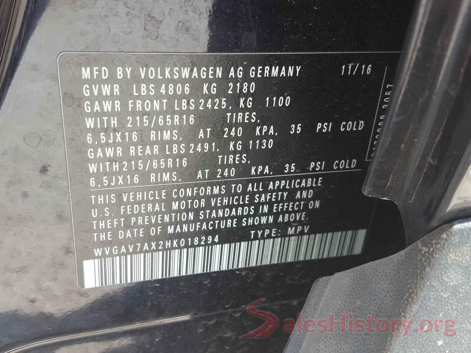 WVGAV7AX2HK018294 2017 VOLKSWAGEN TIGUAN