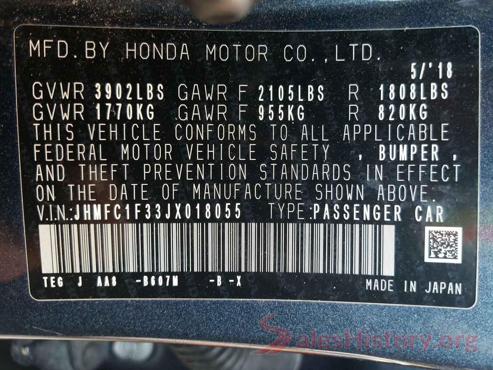 JHMFC1F33JX018055 2018 HONDA CIVIC