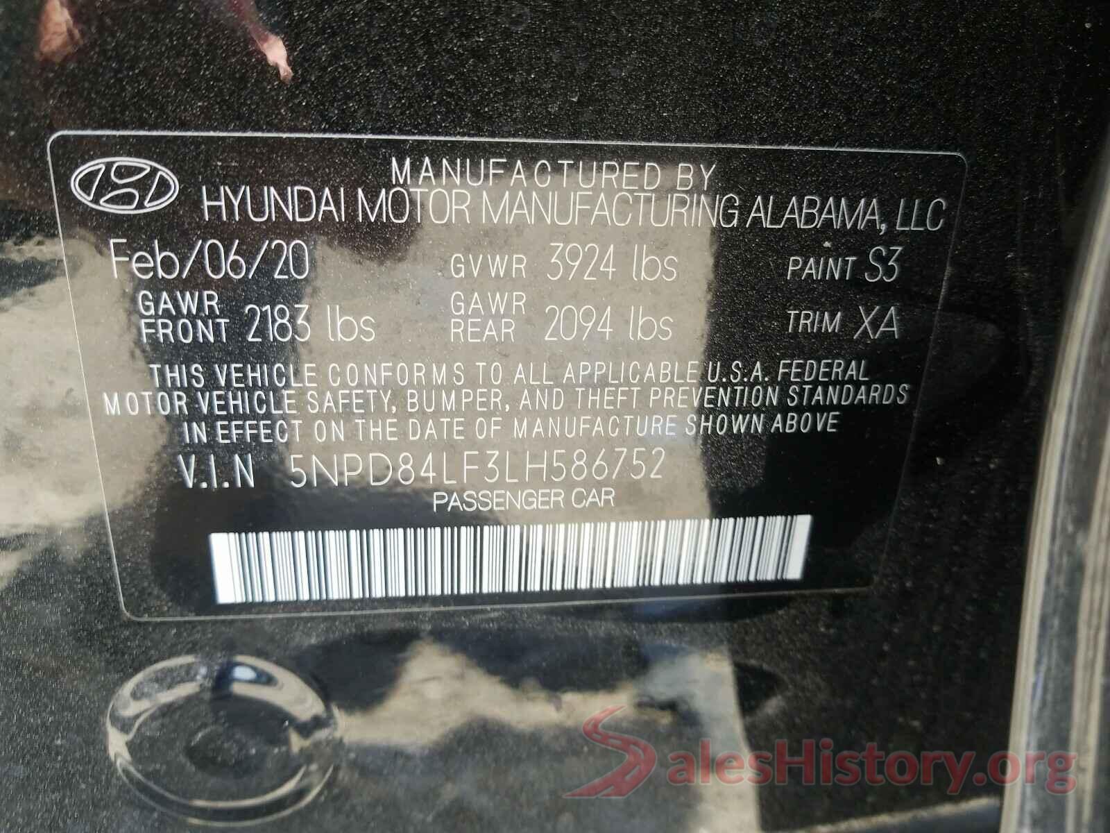 5NPD84LF3LH586752 2020 HYUNDAI ELANTRA