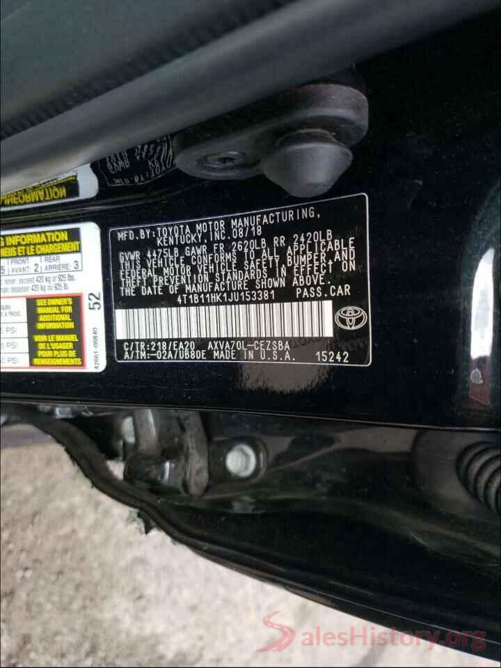 4T1B11HK1JU153381 2018 TOYOTA CAMRY