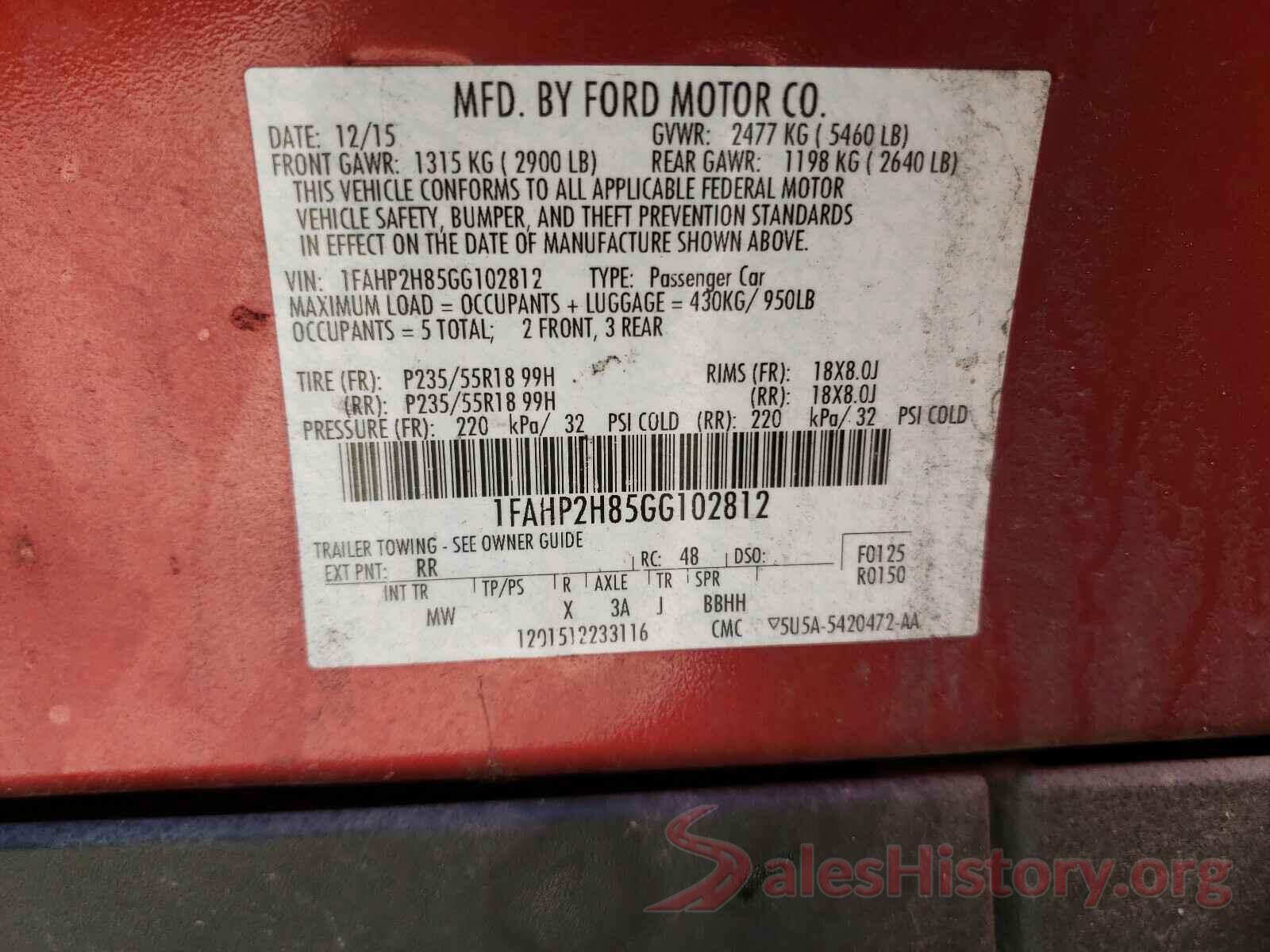 1FAHP2H85GG102812 2016 FORD TAURUS