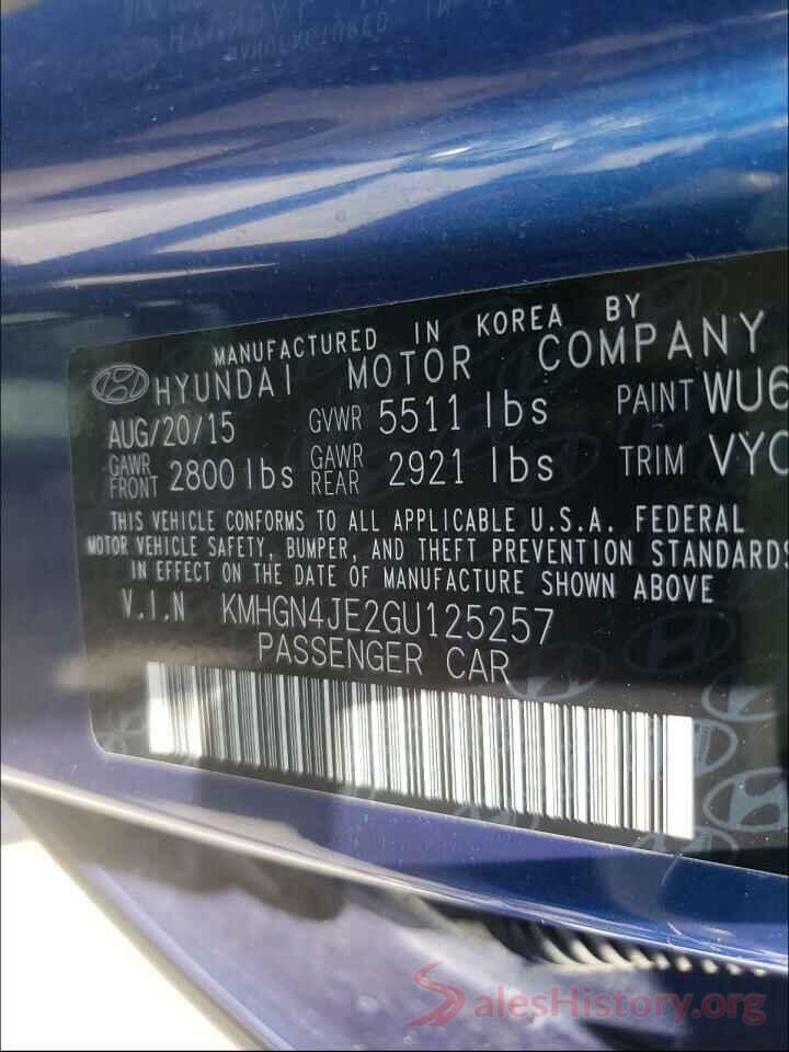 KMHGN4JE2GU125257 2016 HYUNDAI GENESIS