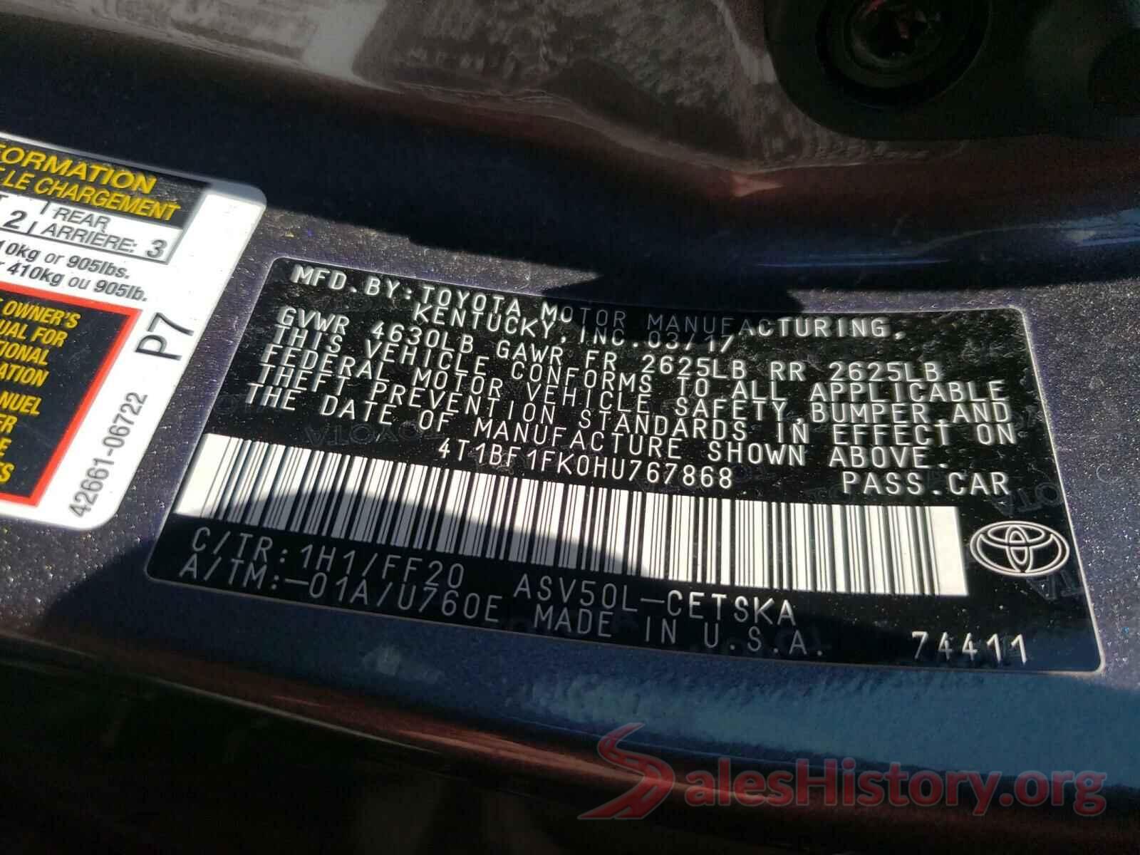 4T1BF1FK0HU767868 2017 TOYOTA CAMRY