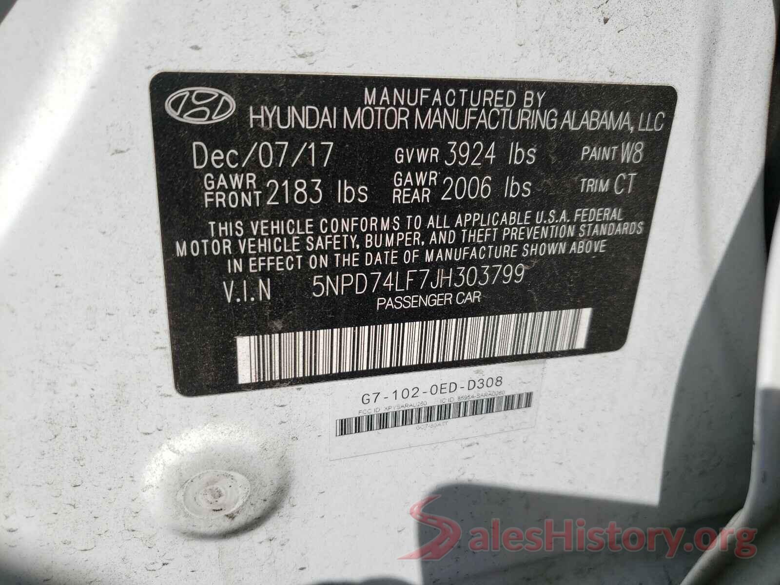 5NPD74LF7JH303799 2018 HYUNDAI ELANTRA