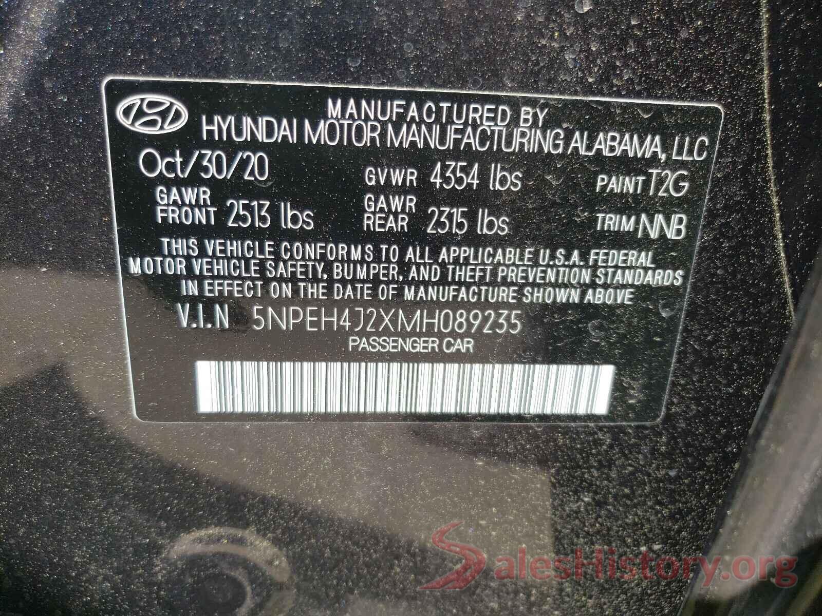 5NPEH4J2XMH089235 2021 HYUNDAI SONATA