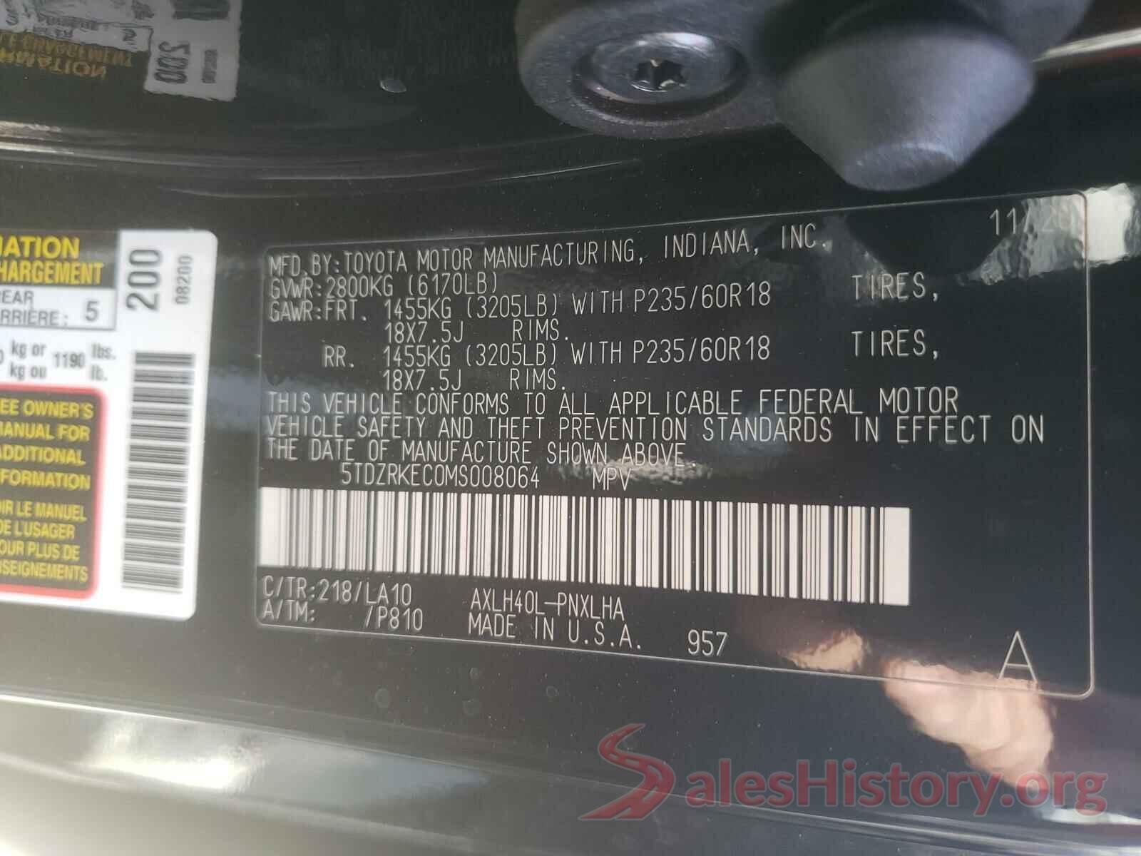 5TDZRKEC0MS008064 2021 TOYOTA SIENNA