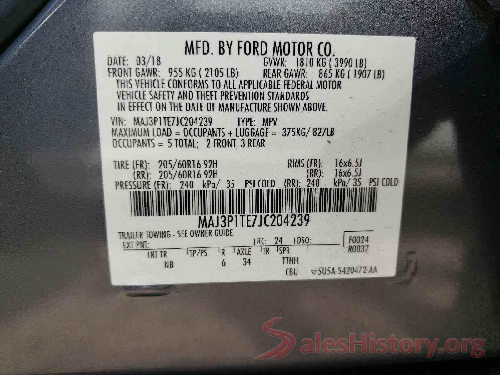 MAJ3P1TE7JC204239 2018 FORD ALL OTHER