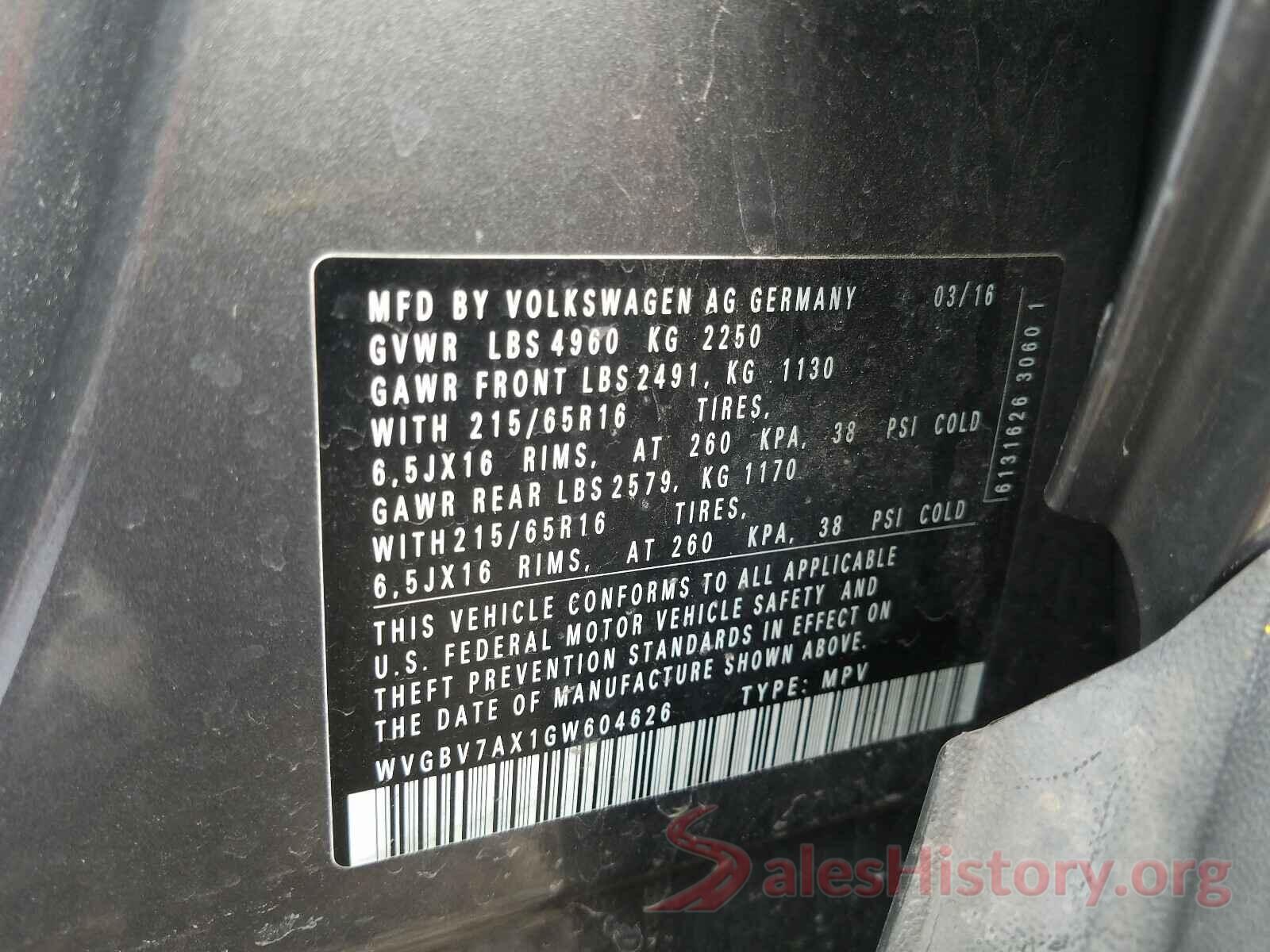 WVGBV7AX1GW604626 2016 VOLKSWAGEN TIGUAN