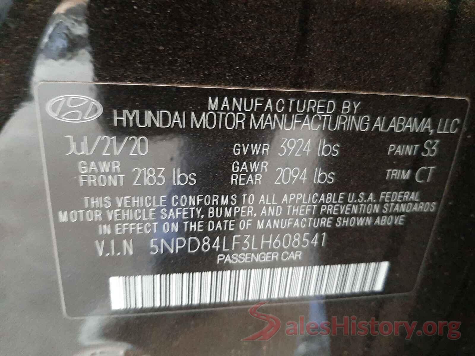 5NPD84LF3LH608541 2020 HYUNDAI ELANTRA