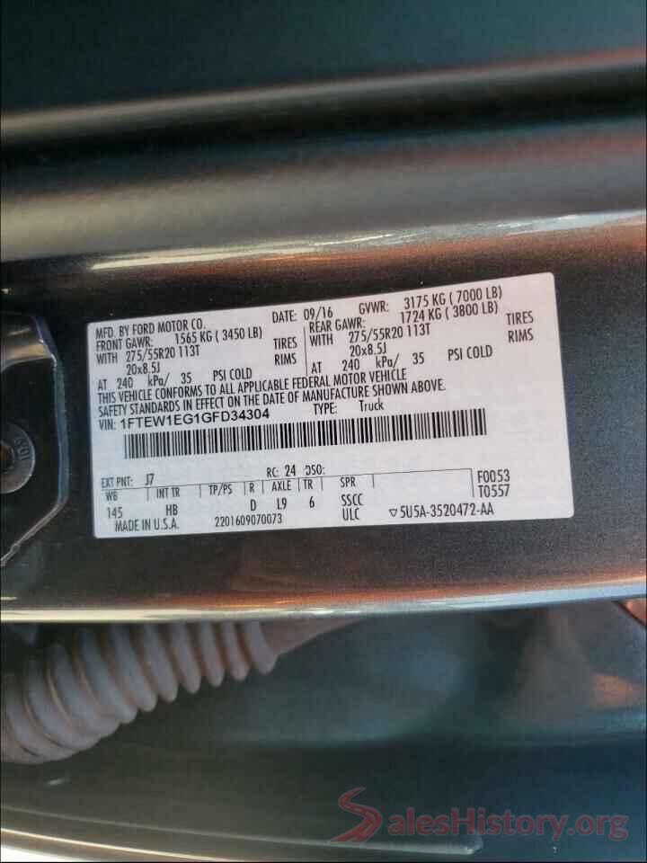 1FTEW1EG1GFD34304 2016 FORD F150