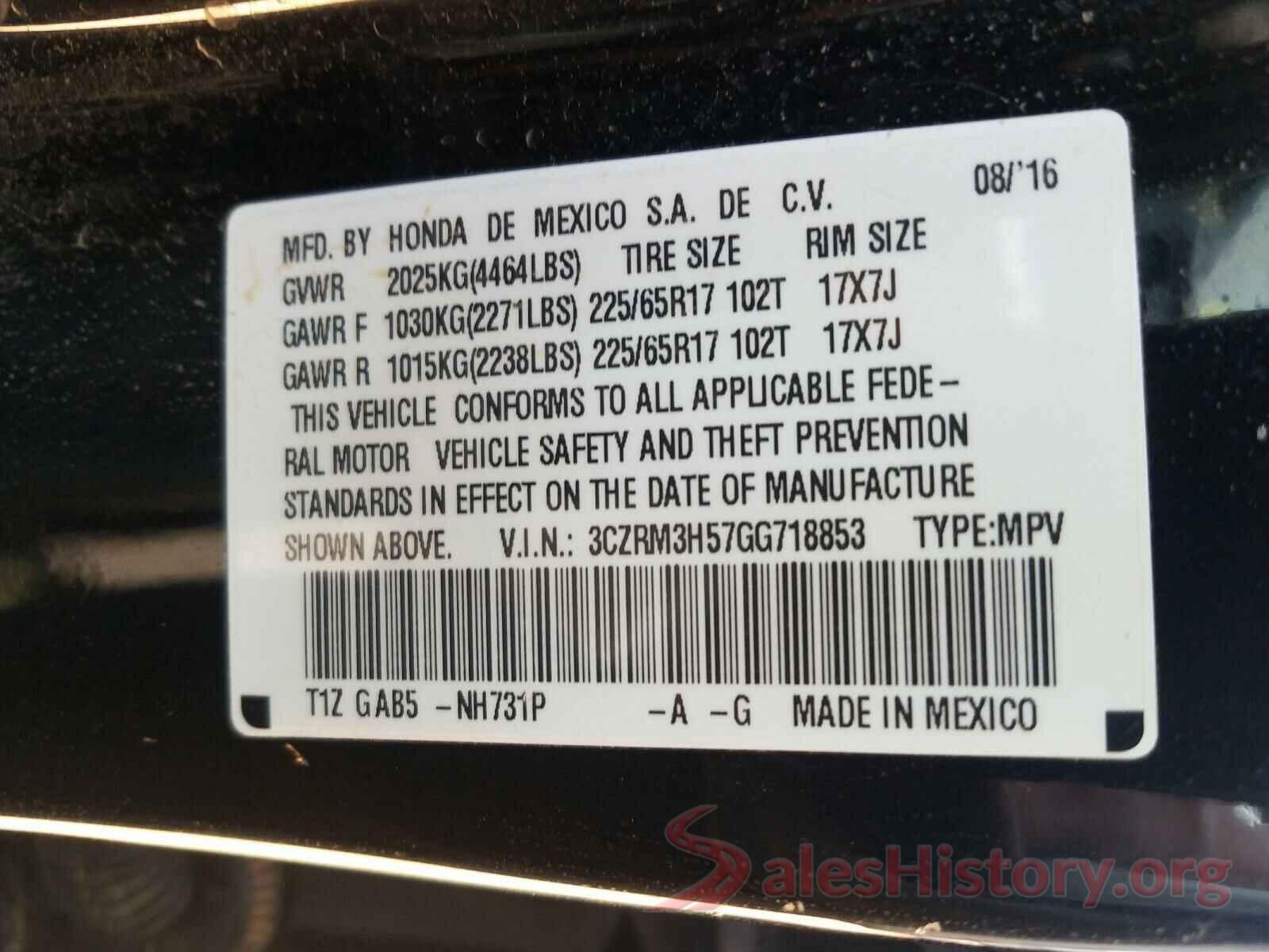 3CZRM3H57GG718853 2016 HONDA CRV