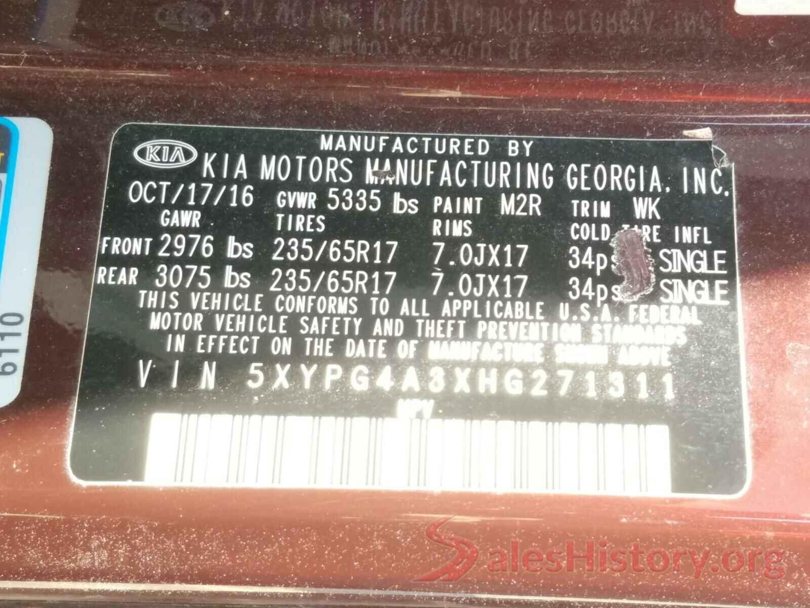 5XYPG4A3XHG271311 2017 KIA SORENTO