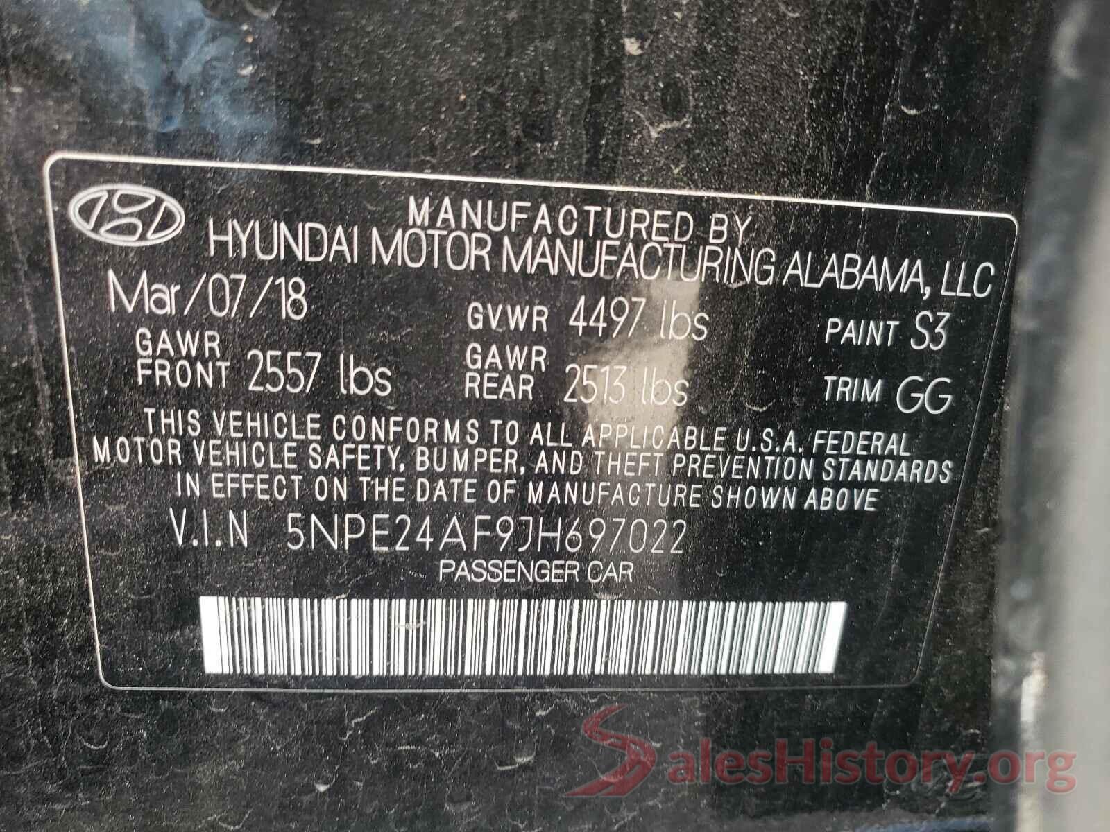 5NPE24AF9JH697022 2018 HYUNDAI SONATA