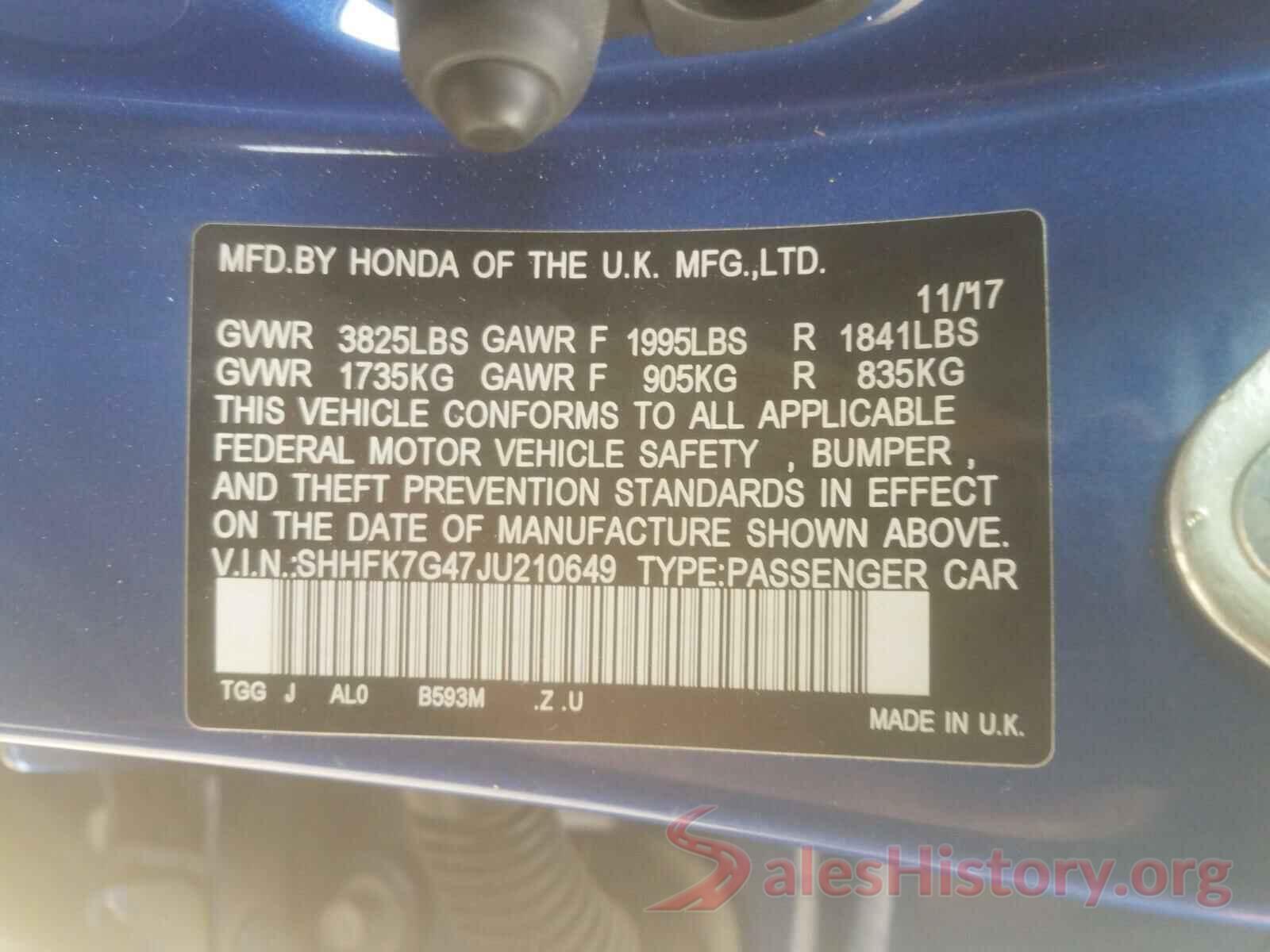 SHHFK7G47JU210649 2018 HONDA CIVIC