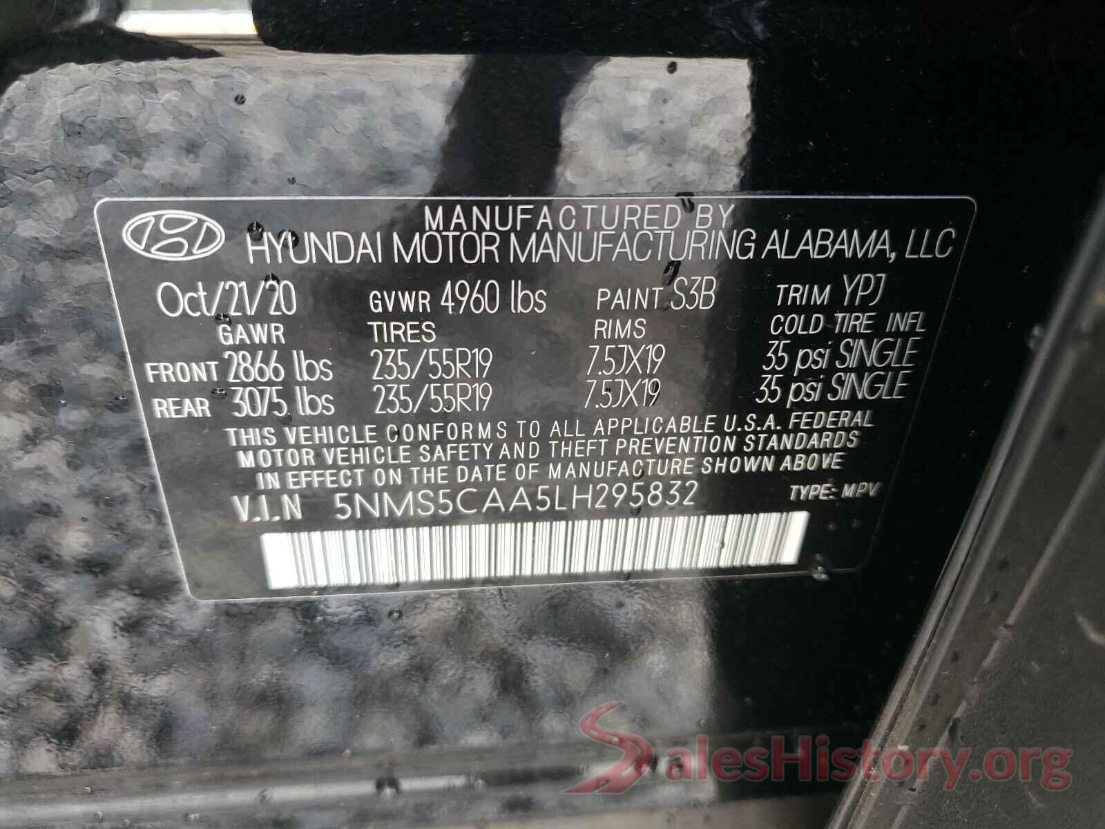 5NMS5CAA5LH295832 2020 HYUNDAI SANTA FE