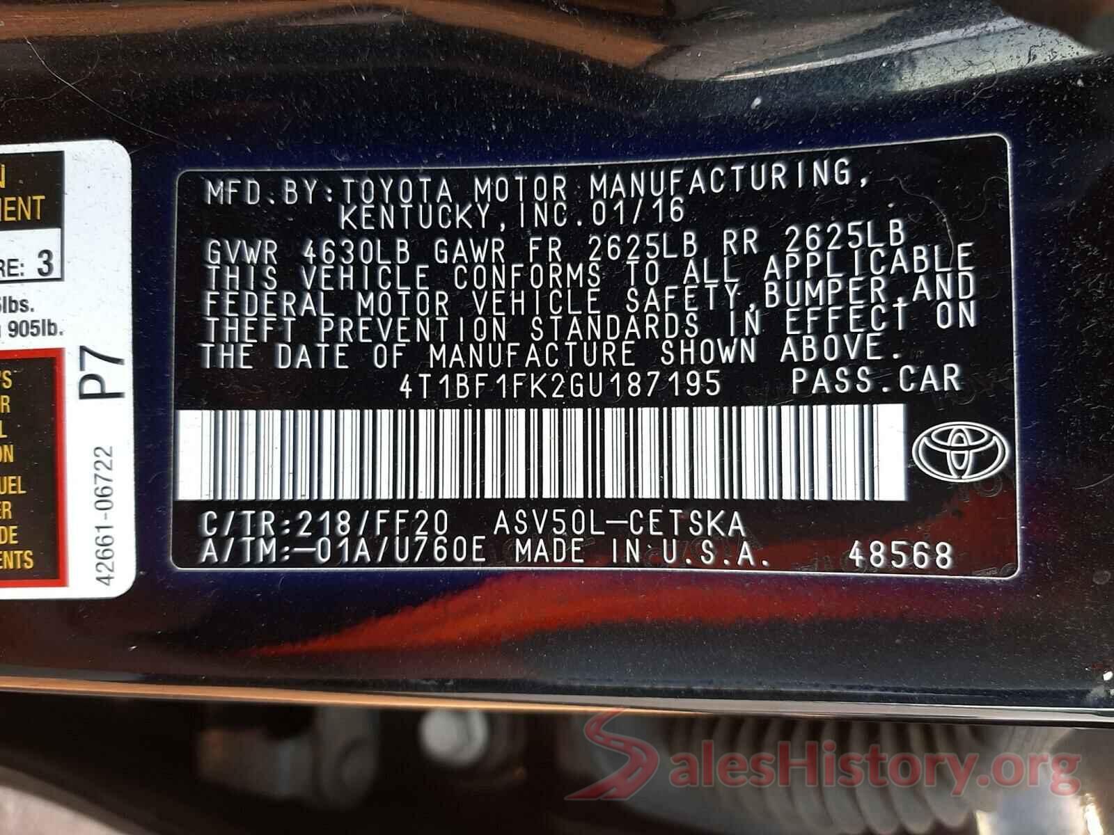 4T1BF1FK2GU187195 2016 TOYOTA CAMRY