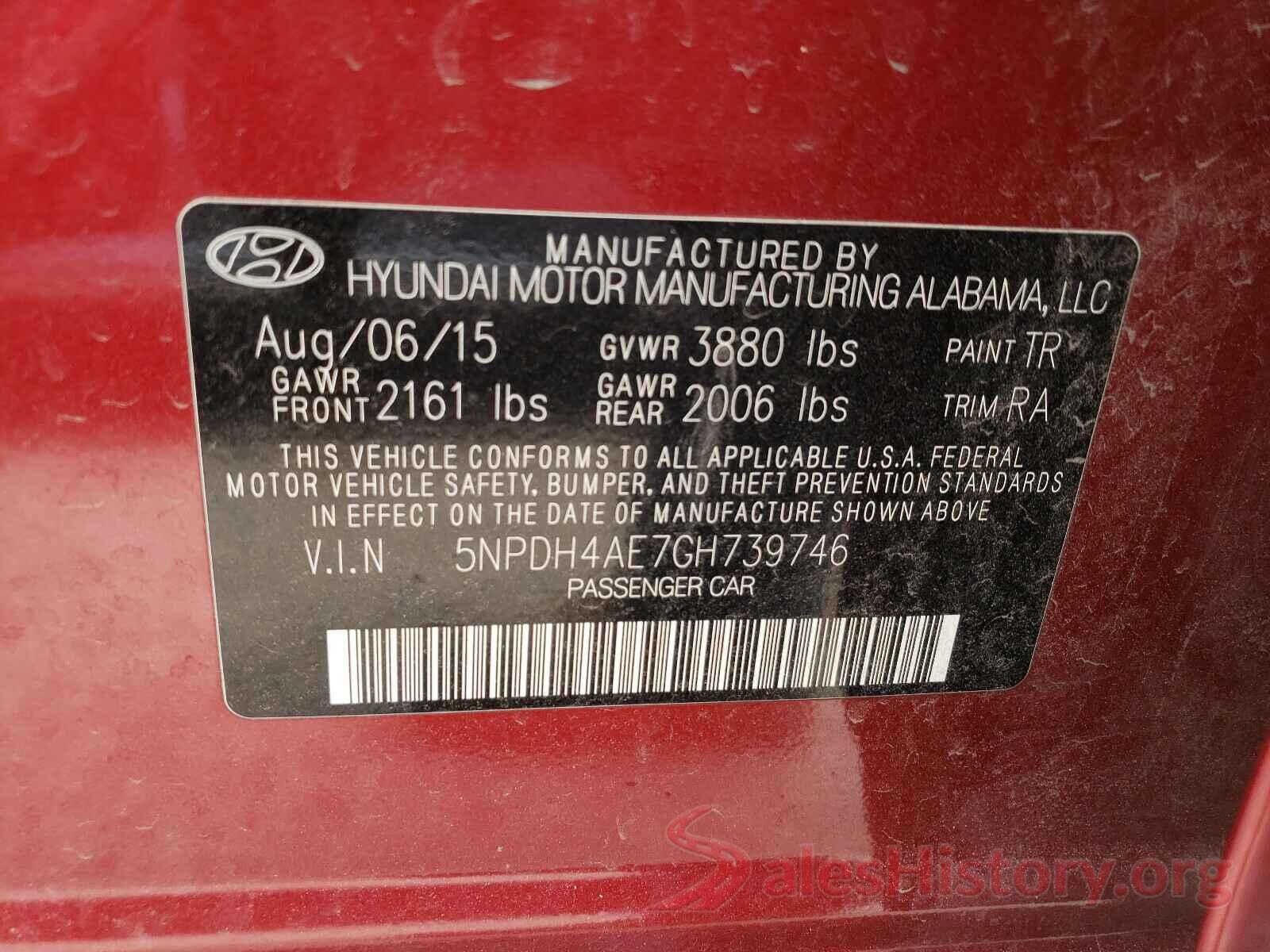 5NPDH4AE7GH739746 2016 HYUNDAI ELANTRA