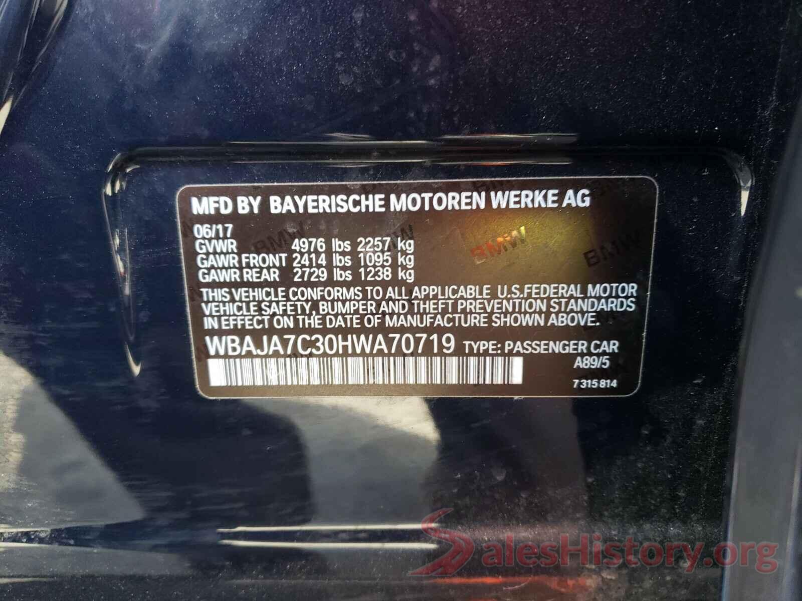 WBAJA7C30HWA70719 2017 BMW 5 SERIES