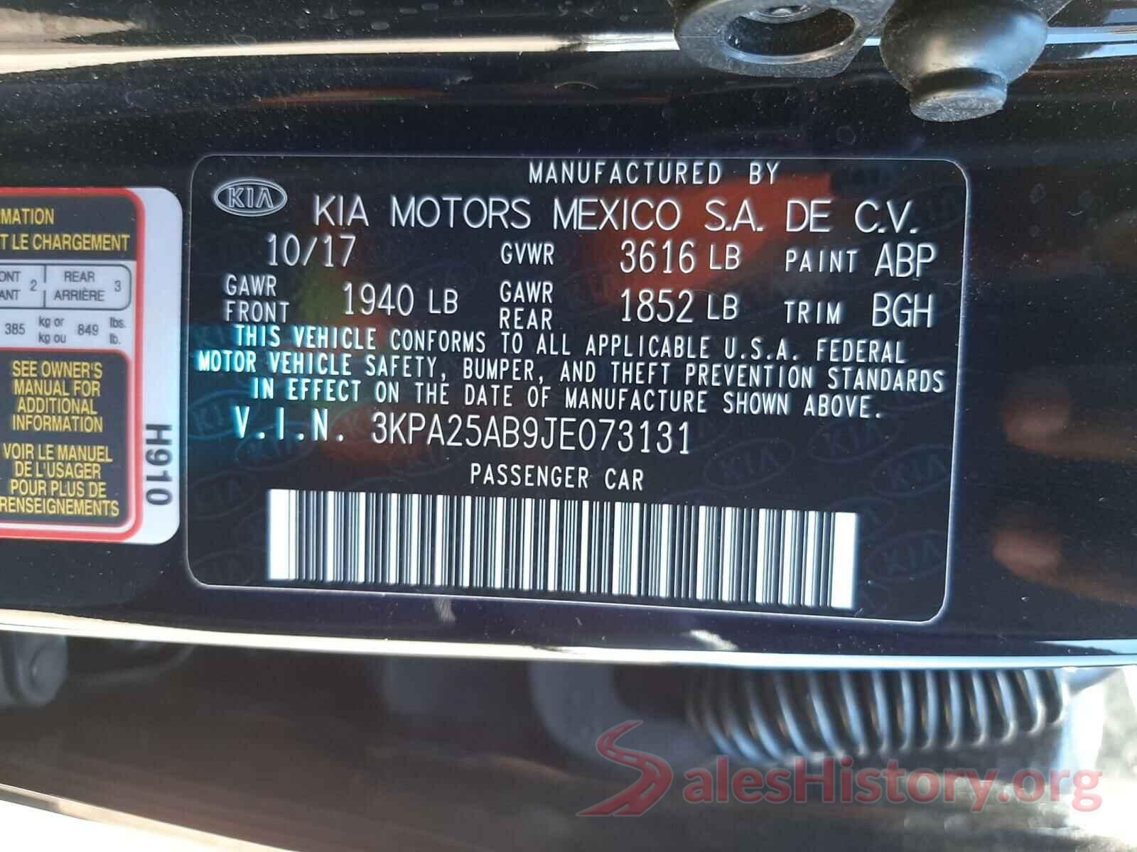 3KPA25AB9JE073131 2018 KIA RIO