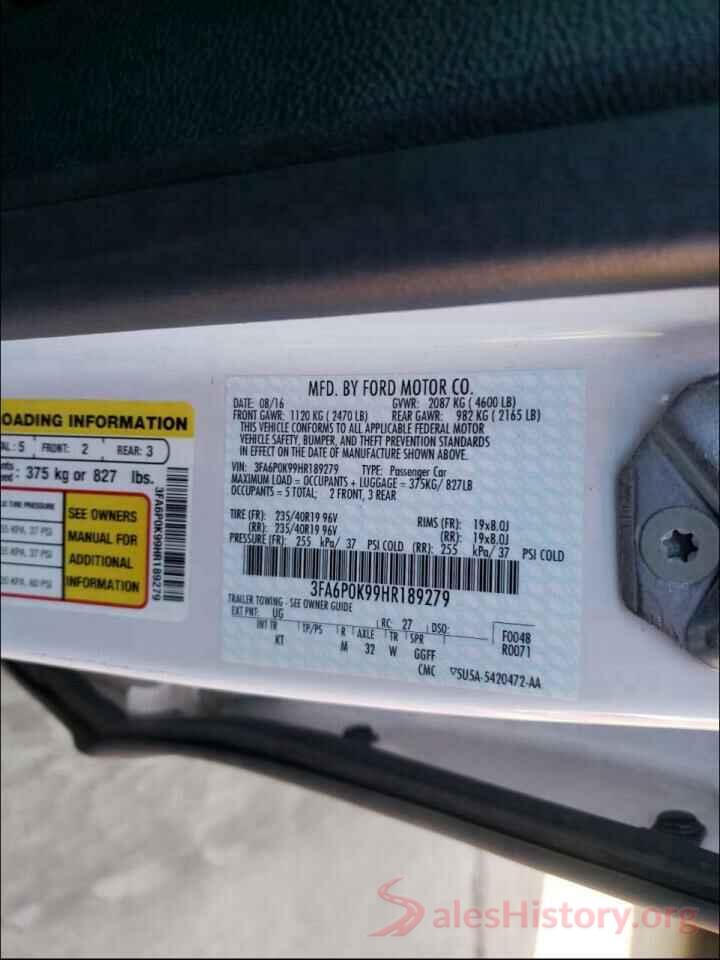 3FA6P0K99HR189279 2017 FORD FUSION