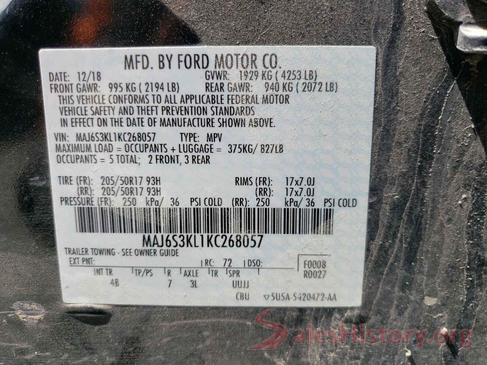 MAJ6S3KL1KC268057 2019 FORD ALL OTHER