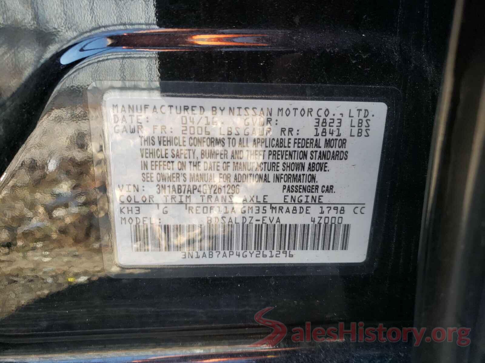 3N1AB7AP4GY261296 2016 NISSAN SENTRA