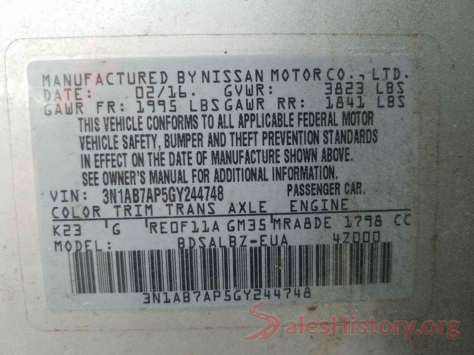 3N1AB7AP5GY244748 2016 NISSAN SENTRA