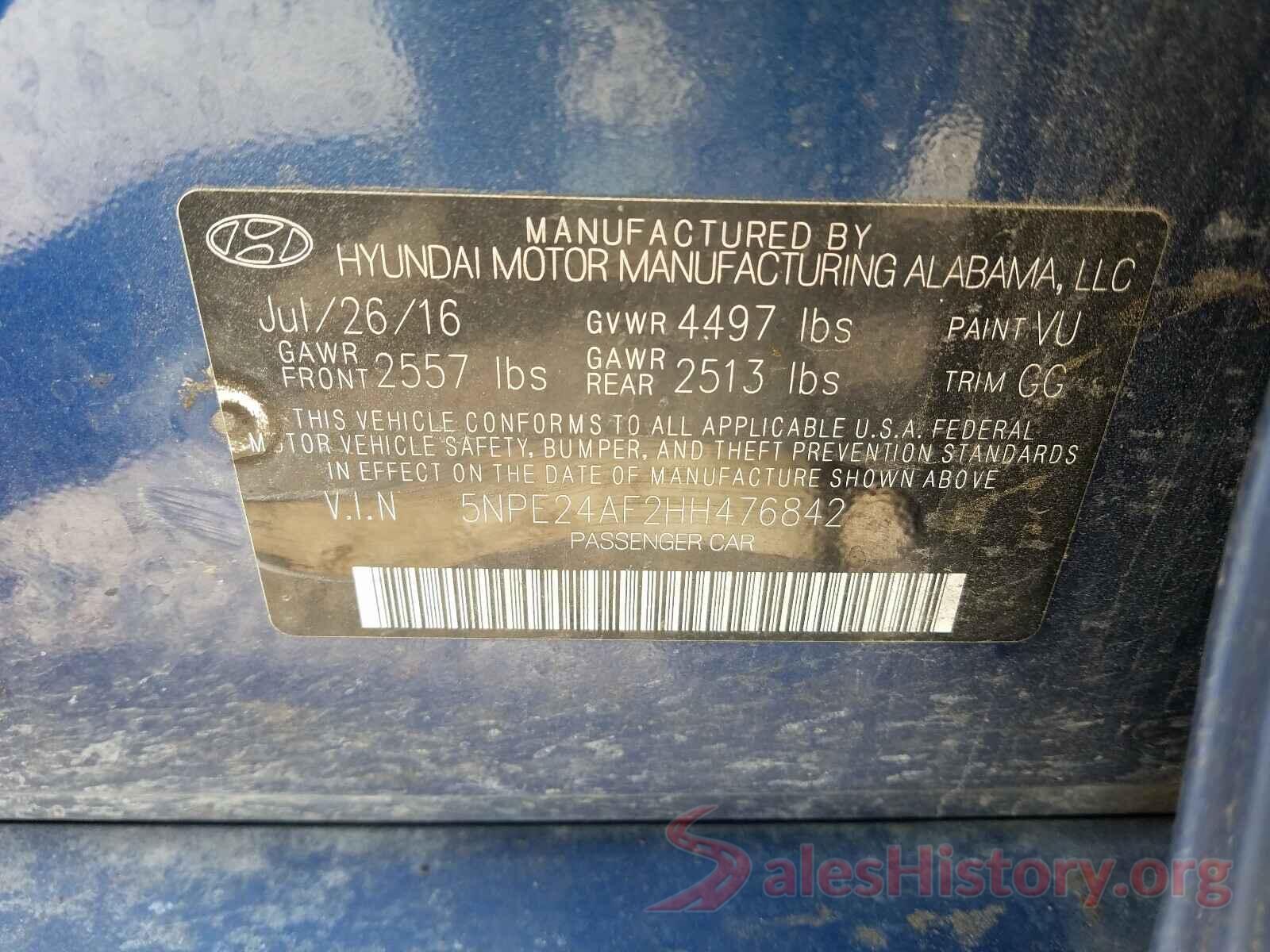 5NPE24AF2HH476842 2017 HYUNDAI SONATA