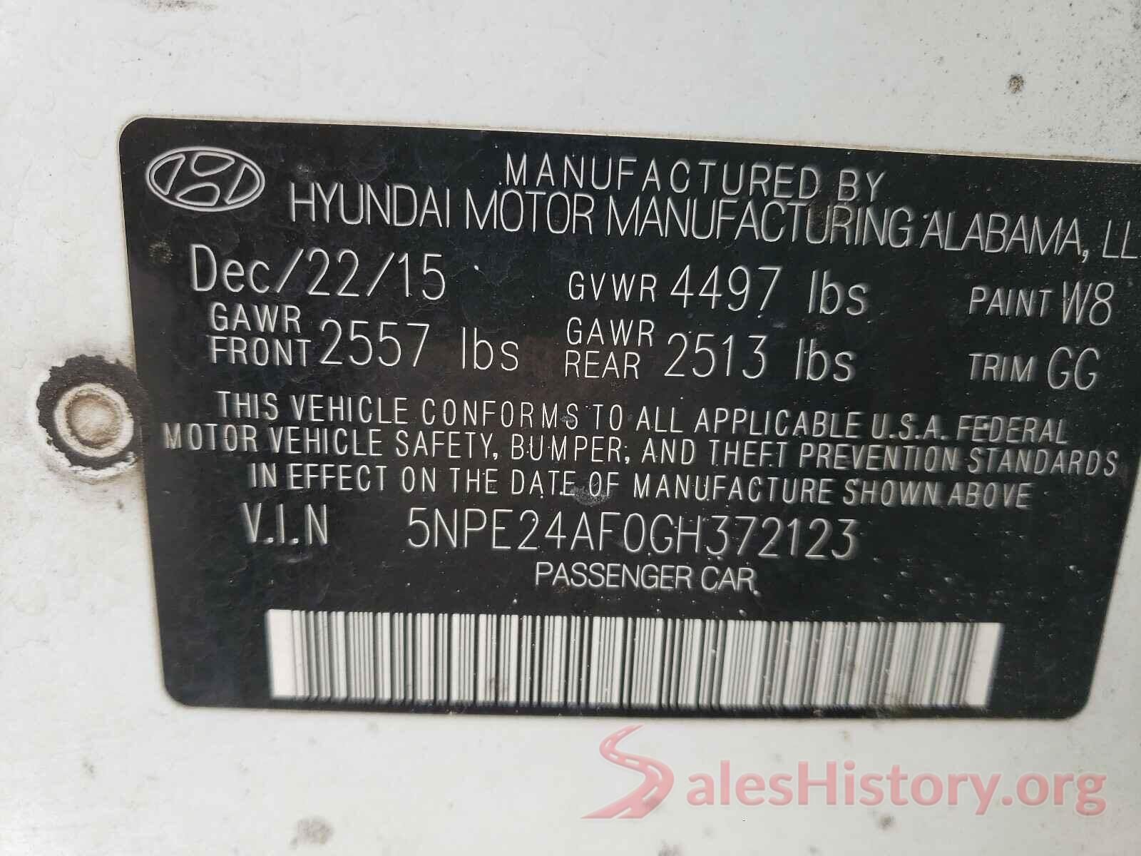 5NPE24AF0GH372123 2016 HYUNDAI SONATA